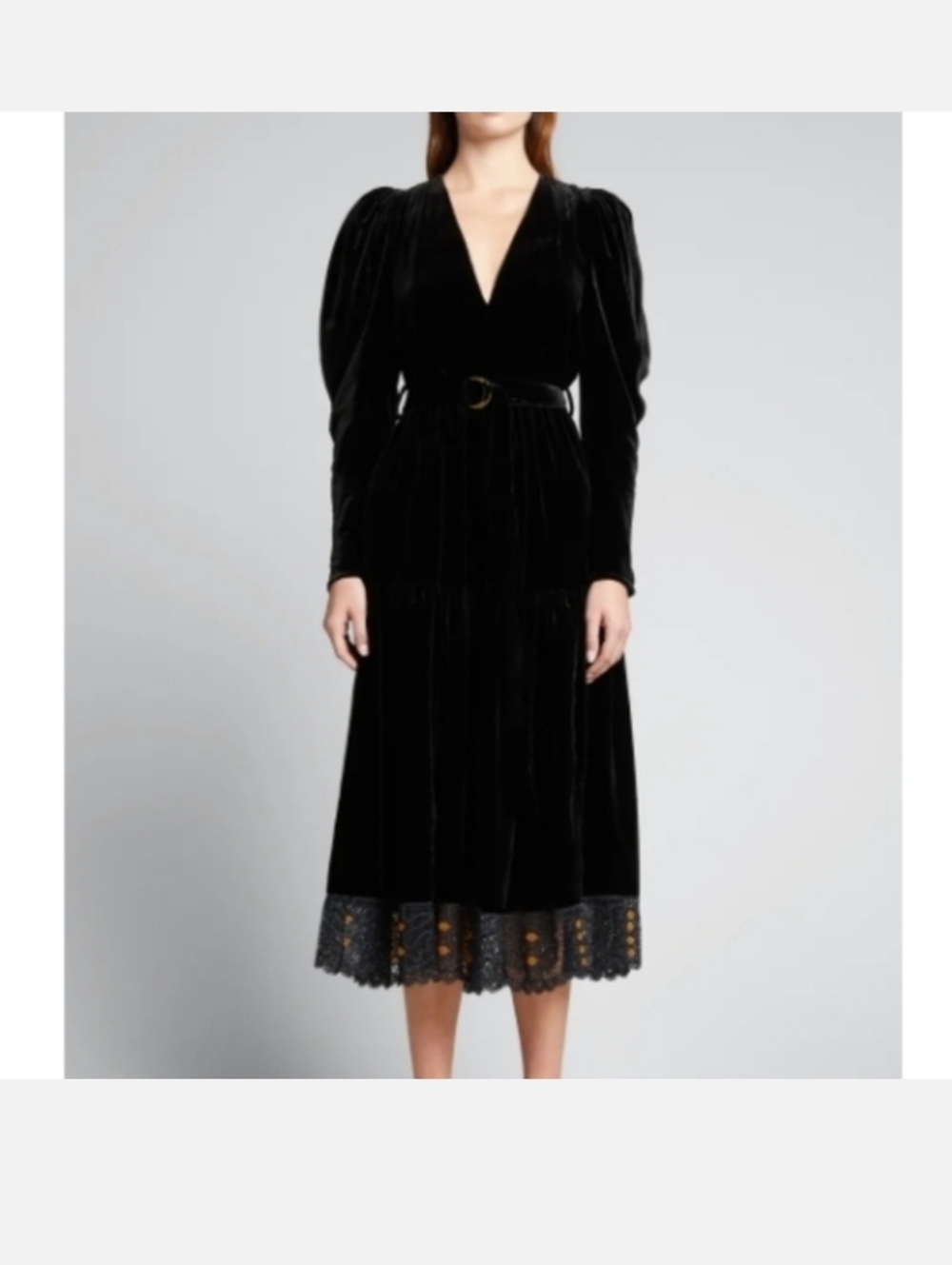 ULLA JOHNSON LENA VELVET BELTED MIDI DRESS
